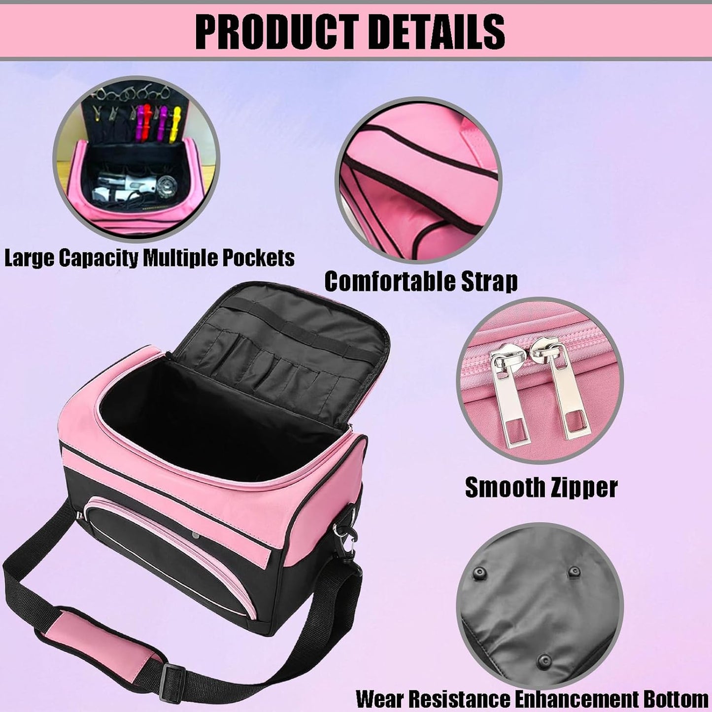 Large Capacity Hairdresser Bag Barber Carrying Case with Handle and Shoulder Strap, Beauty Salon Tool Kits Storage Travel Barber Case Holds Various Hair Cutting Tools Haircutting Bag
